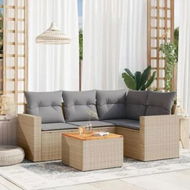 Detailed information about the product 5 Piece Garden Sofa Set with Cushions Mix Beige Poly Rattan