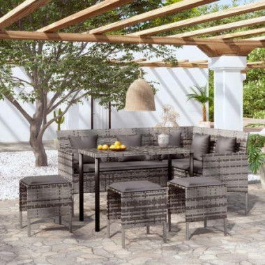 5 Piece L-shaped Couch Sofa Set With Cushions Poly Rattan Grey