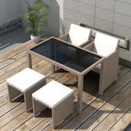 Detailed information about the product 5 Piece Outdoor Dining Set With Cushions Poly Rattan Beige