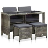 Detailed information about the product 5 Piece Outdoor Dining Set with Cushions Poly Rattan Grey