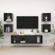 Detailed information about the product 5 Piece TV Cabinet Set High Gloss Grey Chipboard