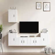 Detailed information about the product 5 Piece TV Cabinet Set White Engineered Wood