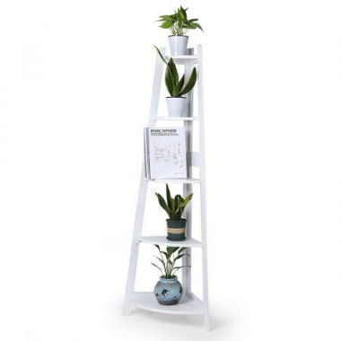 5 Tier Corner Shelf Wooden Storage White