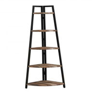 Detailed information about the product 5 Tier Industrial Style A-Shaped Corner Bookcase Retro Brown