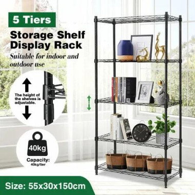 5 Tier Plant Stand Metal Corner Shelf Flower Pot Shelving Unit Bookshelf Tall Storage Display Rack Garden Planter Holder Organiser Heavy Duty Black