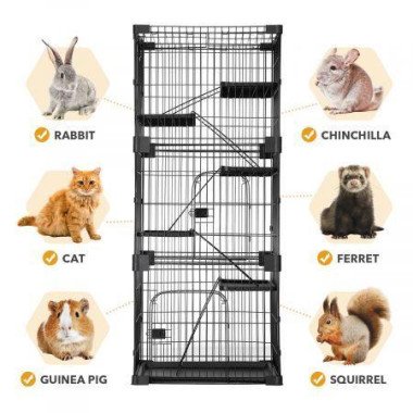 5-Tier Spacious Sturdy Metal Cat Cage With 5 Platforms 2 Front Doors Large Slide Out Tray - Easy To Clean.