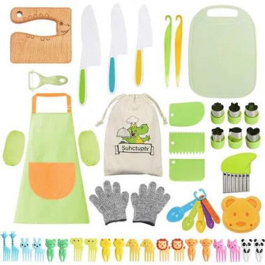 50 Piece Kids Cooking Set, Montessori Kitchen Tools with Plastic Knives, Cutting Board, More Kitchen Accessories,Cooking Fun for Kids