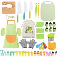 Detailed information about the product 50 Piece Kids Cooking Set, Montessori Kitchen Tools with Plastic Knives, Cutting Board, More Kitchen Accessories,Cooking Fun for Kids