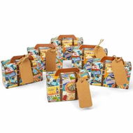 Detailed information about the product 50PCS Mini Suitcase Favor Box,Scenic Spots Party Favor Candy Boxes,Vintage Kraft Paper Gift Box with Tags and Burlap Twine