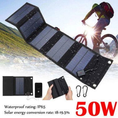 50W Foldable Solar Panel 5V Sun Power Solar Cells Bank Pack USB 10 In1 USB Cable Waterproof For Phone Backpack Camping Hiking