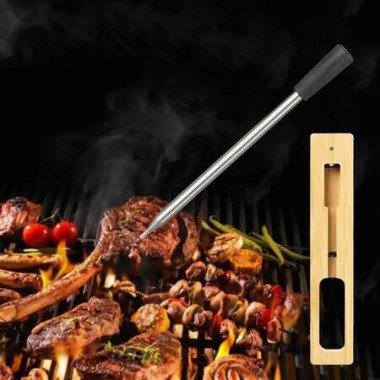 5.2 Bluetooth BBQ Meat Bamboo Thermometer Fast Charging Food-Grade Stainless Steel Probes for Grill, Oven with App for Real-Time Temperature Monitoring
