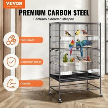 52 inch Standing Large Bird Cage, Carbon Steel Flight Bird Cage for Parakeets, Cockatiels, Parrots, Macaw with Rolling Stand and Tray