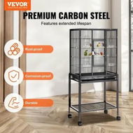 Detailed information about the product 54 inch Standing Large Bird Cage, Carbon Steel Flight Bird Cage for Parakeets, Cockatiels, Parrots, Macaw with Rolling Stand and Tray