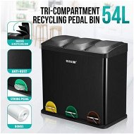 Detailed information about the product 54L Triple Compartment Pedal Bin Kitchen Recycling Waste Bins Coated Steel Black