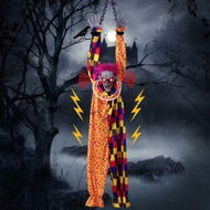 Detailed information about the product 5.6 Ft Halloween Hanging Animated Talking & Shaking Scary Clown with Chain,Light Up Red Eyes,Sound & Touch Activated for Halloween Decor Prop Indoor/Outdoor,Haunted House,Yard Decorations