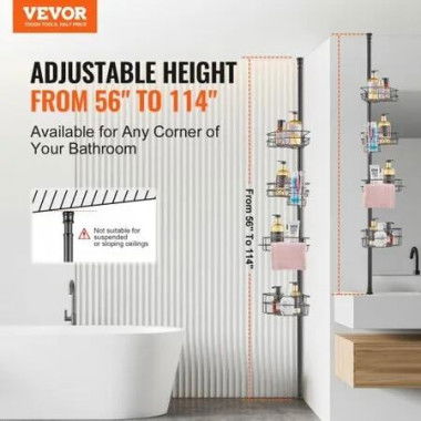 56 inches to 114 inches High Shower Corner Caddy Tension Pole Rust-Proof Tension Pole