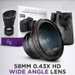 58MM 0.43x HD Wide Angle Lens with Macro, Attaches to 58MM Filter Thread (Not Camera Body), DSLR Accessories for Canon Rebel T7, T7i, T8i, T6i. Available at Crazy Sales for $39.95