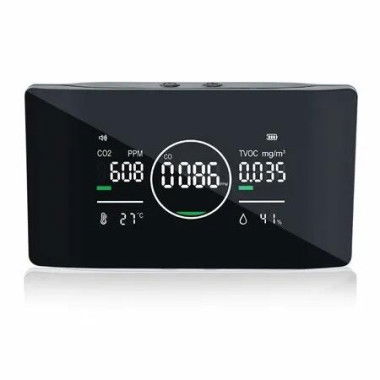 5in1 Indoor Air Quality Monitor Sensors for CO CO2 TVOC Humidity Temperature Carbon Dioxide Detector Sound Alerts LED Home House Apartment Office