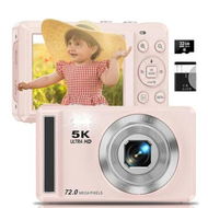 Detailed information about the product 5K Digital Camera, 72MP UHD Digital Cameras for Photography, Autofocus Point and Shoot Small Camera with Flash for Boys Girls, 32GB SD Card, Pink