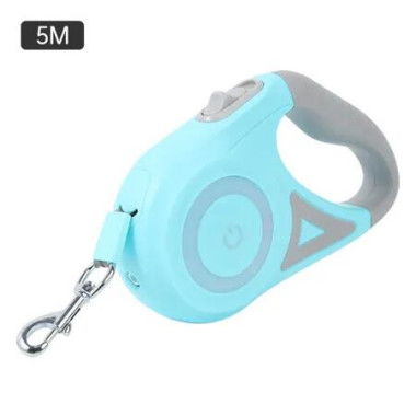 5m Retractable Dog Leash with Flashlight Safety Led Light,Anti-Slip Handle for Dogs,360 Degree Tangle-Free,One Button Brake Lock Color Blue