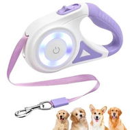 Detailed information about the product 5m Retractable Dog Leash with Flashlight Safety Led Light,Anti-Slip Handle for Dogs,360 Degree Tangle-Free,One Button Brake Lock Color Purple