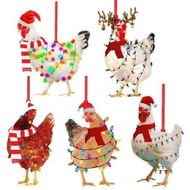 Detailed information about the product 5pcs Acrylic Christmas Chicken Ornament Funny Rooster Hens with Scarf Decor Tree Hanging Ornaments Christmas Decorations for Tree,Car Pendant