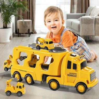 5pcs Cars Toys Toddlers Boys Girls Gift Trailer Transport Truck Pull Back Trucks, Carrier Steering Construction Truck Carrier