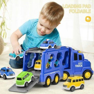 5pcs Cars Toys Toddlers Boys Girls Gift Trailer Transport Truck Pull Back Trucks, Carrier Steering Construction Truck Carrier