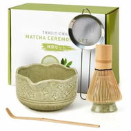 Detailed information about the product 5Pcs Matcha Whisk Set,18OZ Bowl With Spout,Japanese Ceremony Matcha Whisks Kit,Natural Bamboo Whisk,Ceramic Whisk Holder,Stainless Sifter,Tea Scoop
