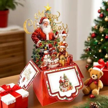 5Pcs Pop Up Christmas Cards Hexagonal Santa Clause Funny 3D Merry Christmas Greeting Card Present For Friends Family Birthday Gift