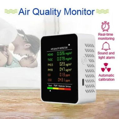 6 in 1 Air Quality Detector PM2.5 PM10 HCHO TVOC CO CO2 Multifunctional CO Carbon Dioxide LCD Large Screen Display Home Office Hotel Air Quality Tester