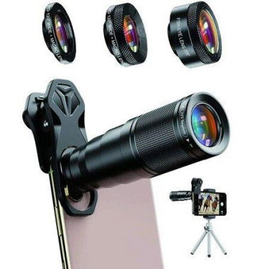 6-in-1 Phone Lens Kit - 22X Telephoto Lens 205 Fisheye Lens 120 Wide Angle Lens Compatible With Smartphone.