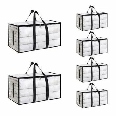 6 Pack-Extra Large Heavy Duty Moving Bags Waterproof Storage Totes with Handles Zippers,Foldable for College Dorm,Storage