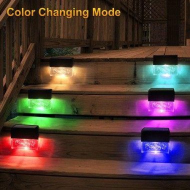 6 Pack Solar Deck Lights LED Solar Step Lights Outdoor Super Bright 10 Lumens 2 Lighting Modes Acrylic Bubbles Warm White/Color Changing.