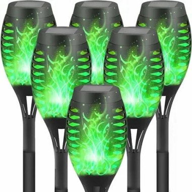 6 Pack Solar Torch Light with Flickering Flame Waterproof for Garden Decor,Green Flame Torches for Outside Landscape Porch Yard Pathway Decorations