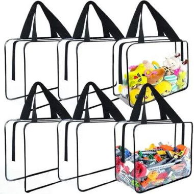 6 Pack Toy Storage Organizer Bags,Waterproof Storage Organizer Bags with Clear PVC Zipper,For Travel Organizer, Plush Toy Storage Size L