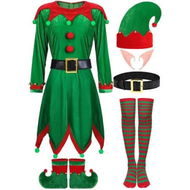 Detailed information about the product 6 Pack Women Christmas Elf Costume Set Velvet Dress Santas Helper Costume Xmas Outfit Elf Hat Shoes Ears Belt Socks (Size:Small)