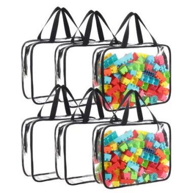 6 Packs Large Toy Storage Bags Reusable Clear PVC Board Game Storage,Travel Waterproof Organizer Bags with Zipper for Building Blocks,Puzzle,Books