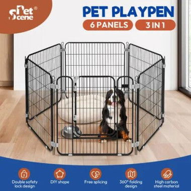 6 Panel Dog Kennel Cage Cat Enclosure Pet Fence Puppy Pen Rabbit Playpen Crate Ferret Guinea Pig Bunny Barrier Gate Outdoor Indoor