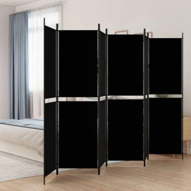 6-Panel Room Divider Black 300x200 Cm Fabric