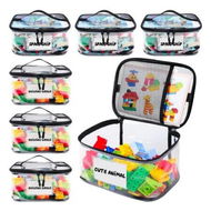 Detailed information about the product 6 PCS Black 24*17.5*14.5cm Clear Toy Storage Bag Transparent PVC Toy Organizing Bags with Zipper with Name Tag& Manual Pocket