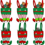 Detailed information about the product 6 Pcs Christmas Candy Bags Gift Bags Elf Boots Handbags Stocking Lovely Treat Bags Xmas For Boys Girls Decorations