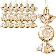 Detailed information about the product 6 Pcs Christmas Candy Ornaments Hanging Glitter Candy Cane Decoration Xmas Tree Peppermint Ornament, Champagne, Plastic