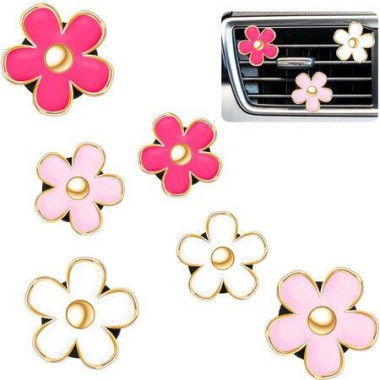 6 Pcs Daisy Flower Air Vent Clip Air Freshener Outlet Clip Car Air Conditioning Clip Charm Car Inter Decor(Red,Pink,White,3 cm,3.3 cm)