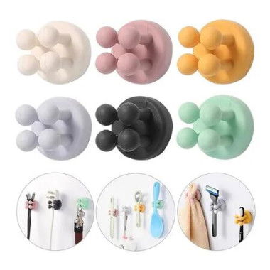 6 Pcs Silicone Toothbrush Holders, Multi-Function Hook Waterproof Self Adhesive Wall Mounted Single Hook for Hanging Key, Utility Plug Holder for Bathroom Kitchen Living Room Office