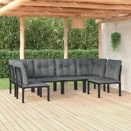 Detailed information about the product 6 Piece Garden Lounge Set Black and Grey Poly Rattan