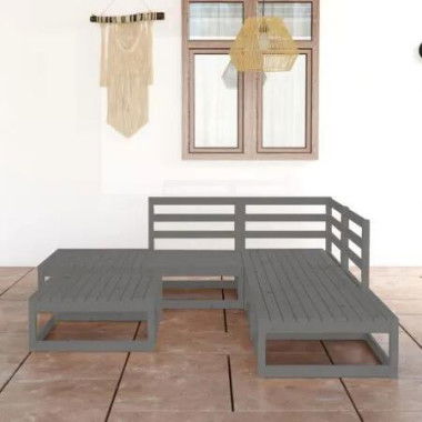 6 Piece Garden Lounge Set Grey Solid Pinewood