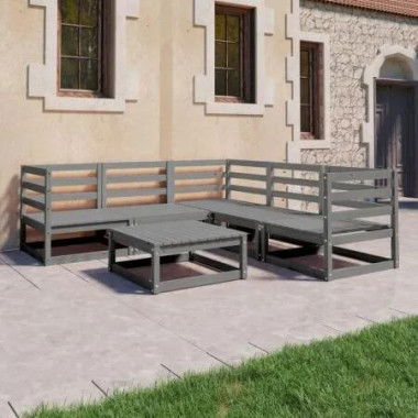 6 Piece Garden Lounge Set Grey Solid Pinewood