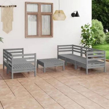 6 Piece Garden Lounge Set Grey Solid Pinewood