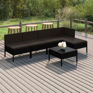 Detailed information about the product 6 Piece Garden Lounge Set with Cushions Poly Rattan Black